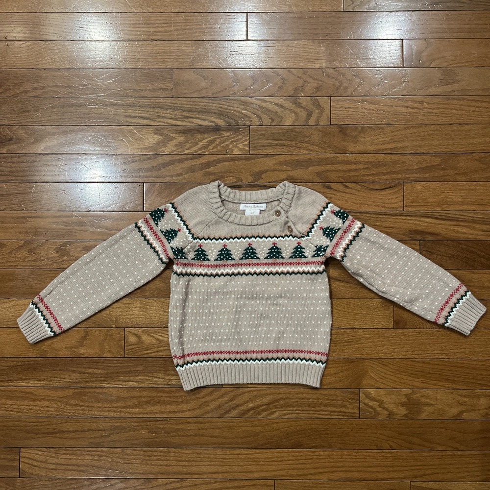 Tommy Bahama Kids Christmas Sweater Size 5/6 Holiday Knit Trees Beige